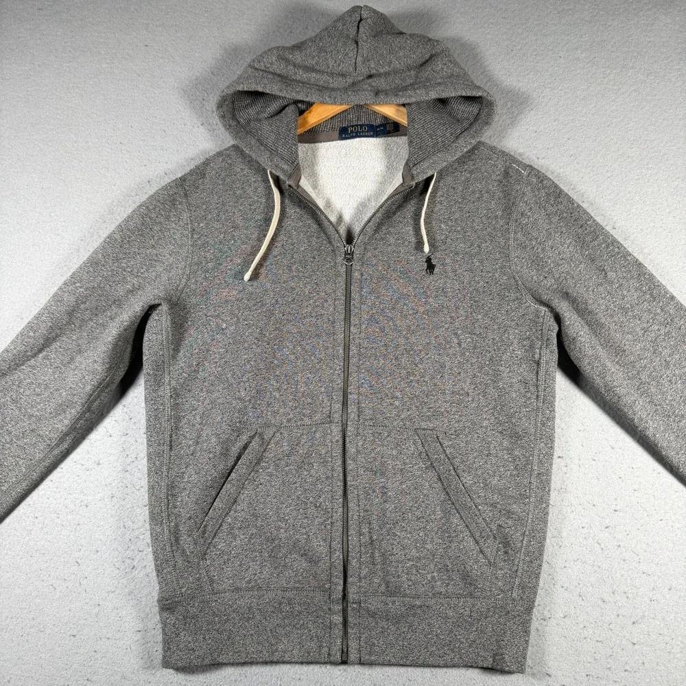 Polo Ralph Lauren Mens Full Zip Hoodie Heather Gray Fleece Pony Logo Medium - Picture 3 of 12